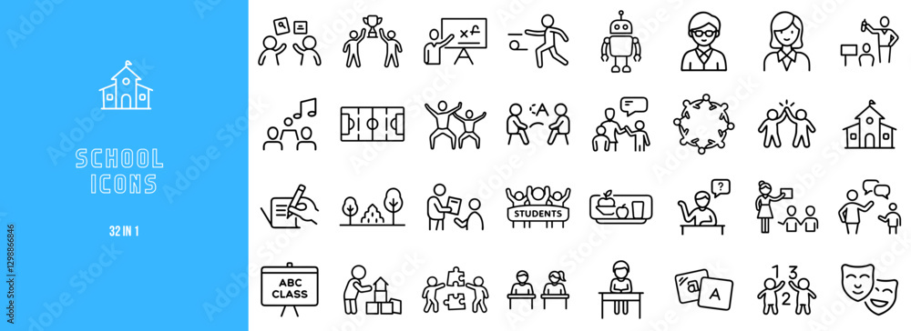 Naklejka premium School education icons set in modern outline style