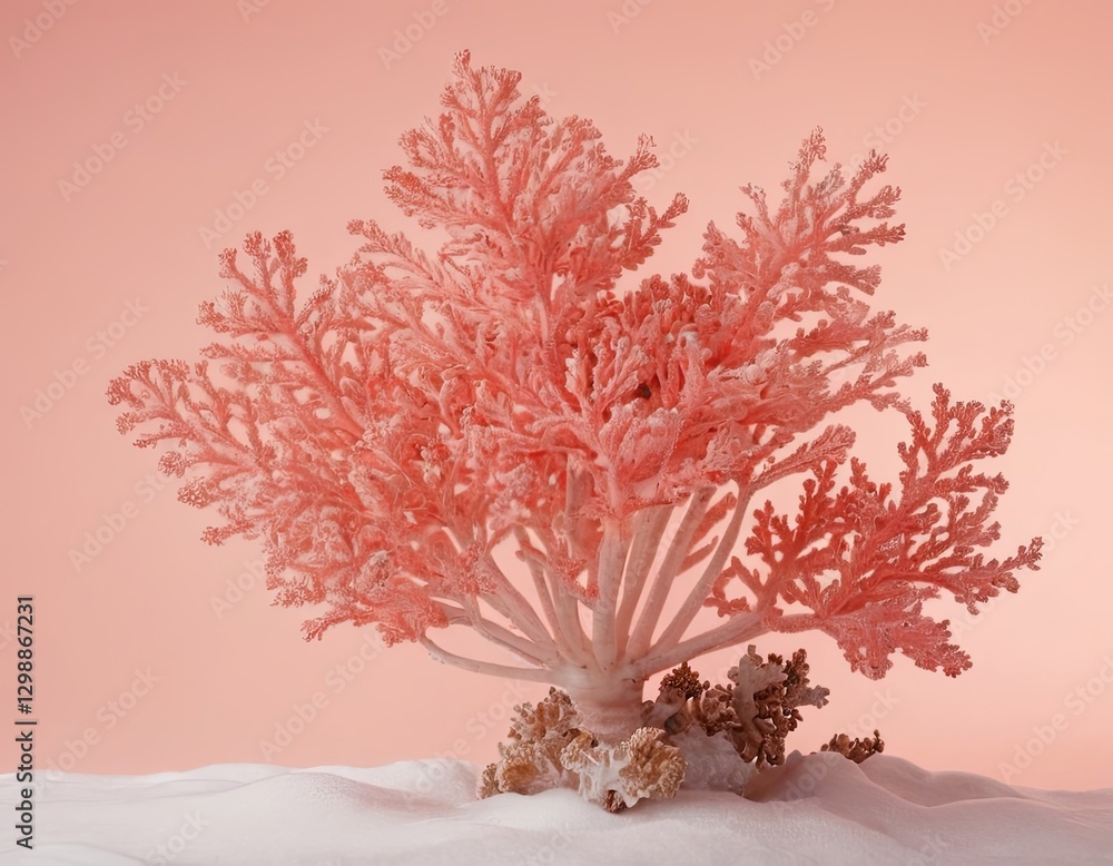 Fototapeta premium A vibrant coral formation showcasing intricate branches in soft pink hues against a minimalistic background.