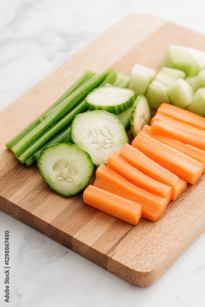 close-up of freshly chopped vegetables on wooden cutting board arranged in neat rows close-up of freshly chopped vegetables on wooden cutting board arranged in neat rows