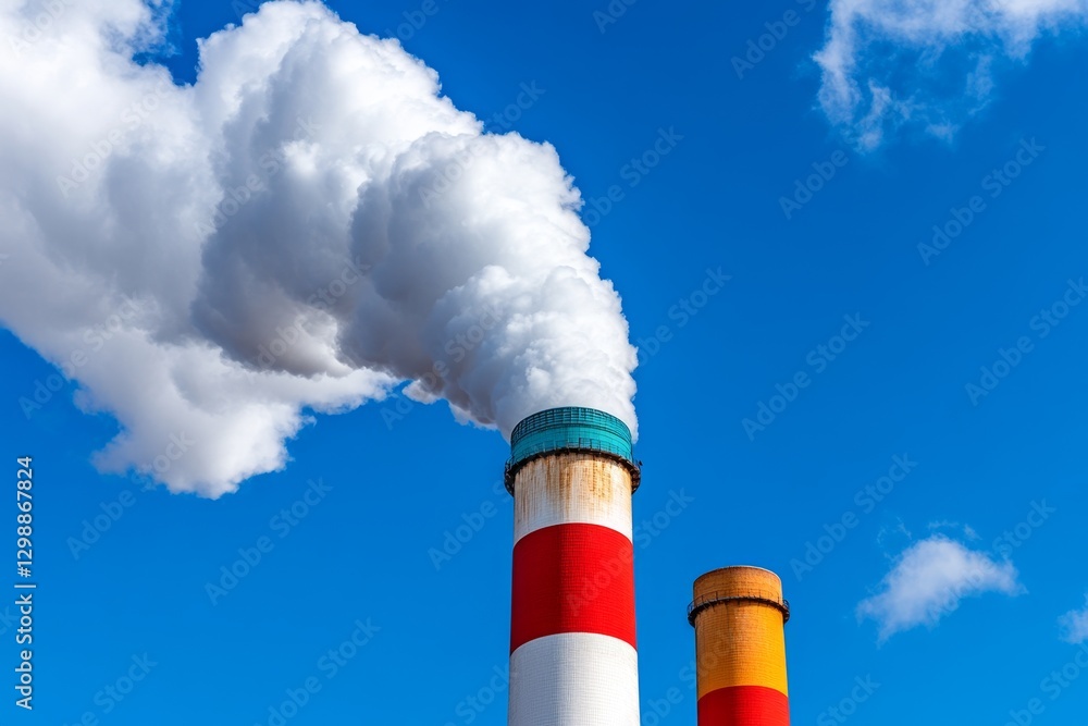 A polluted urban landscape with smoke rising from industrial chimneys into the sky A polluted urban landscape with smoke rising from industrial chimneys into the sky