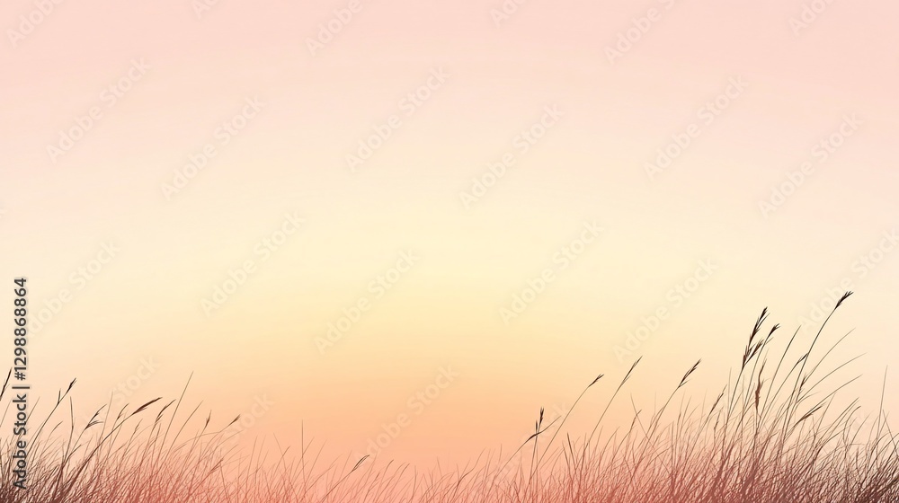 Obraz premium Tranquil Sunrise Silhouette of Grass Blades Against a Soft Pastel Sky