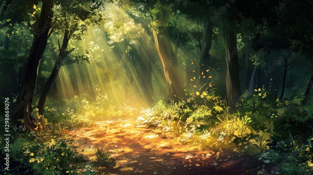 Fototapeta premium Sunlight path through forest
