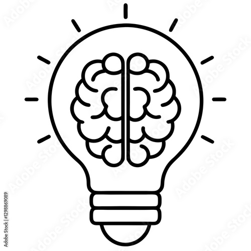 balck and white Creative idea flat line icon in white background