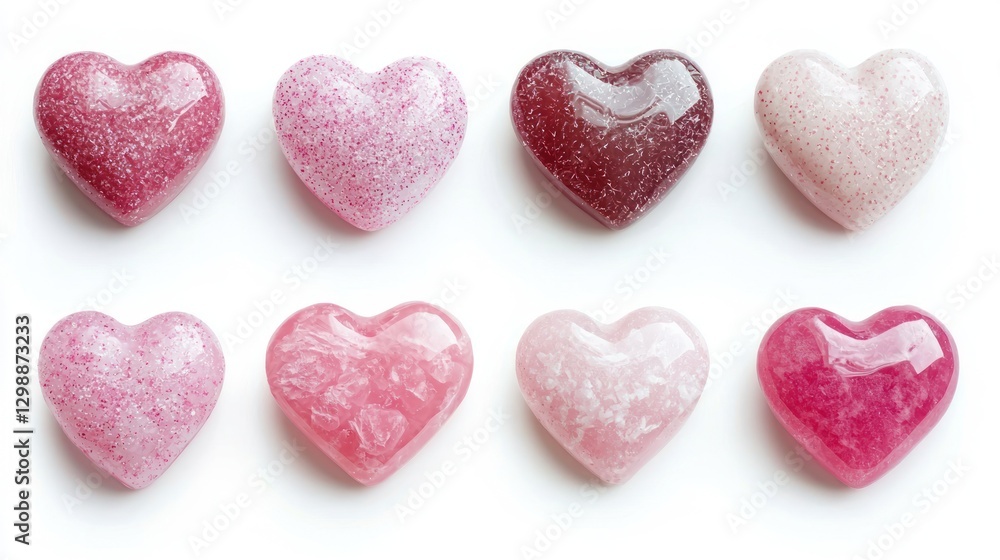 Pink heart set, isolated on white background, simple and elegant, versatile design options Pink heart set, isolated on white background, simple and elegant, versatile design options