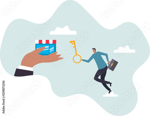 Small business key to success, open new shop, start new business or company, entrepreneur or SME, growing or increase product sale .business concept.flat character.