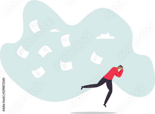 Overwhelmed or work overload, exhausted and anxiety, stressed and tired from problem and trouble, panic attack or shocked,business concept.flat character.