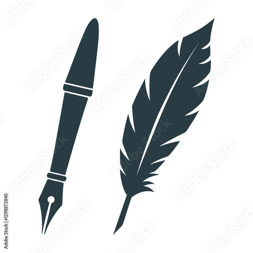 Minimalist Quill Pen ink and Feather Logo.
