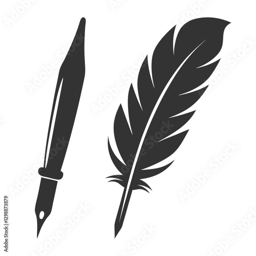Minimalist Quill Pen ink and Feather Logo.