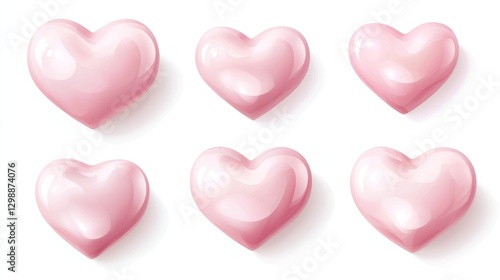Set of pink hearts, isolated on white background, various sizes, realistic vector illustration