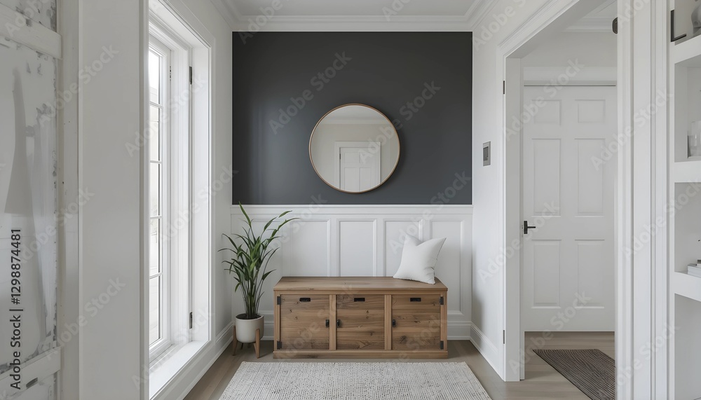 Fototapeta premium Modern Entryway with Dark Gray Accent Panel