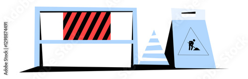Construction Barrier In Flat Vector Illustration Symbolizing Roadwork, Safety Precautions, And Infrastructure Development, Isolated On White Background.