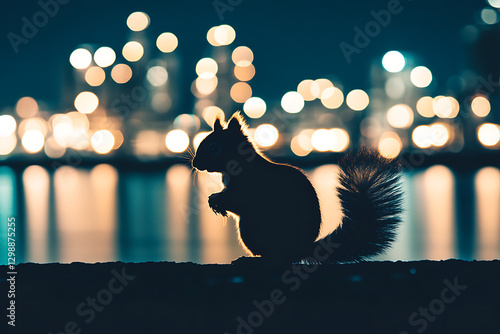 squirrel shadow with night light city