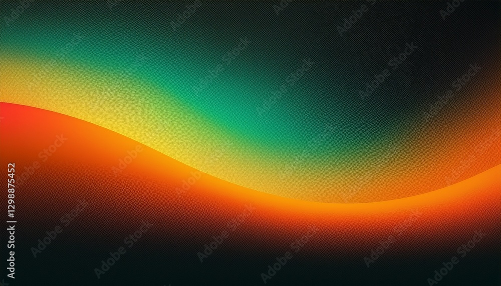Fototapeta premium Grainy noise texture background, abstract orange green vibrant glowing color gradient shape on black backdrop, dark banner poster header cover wallpaper design