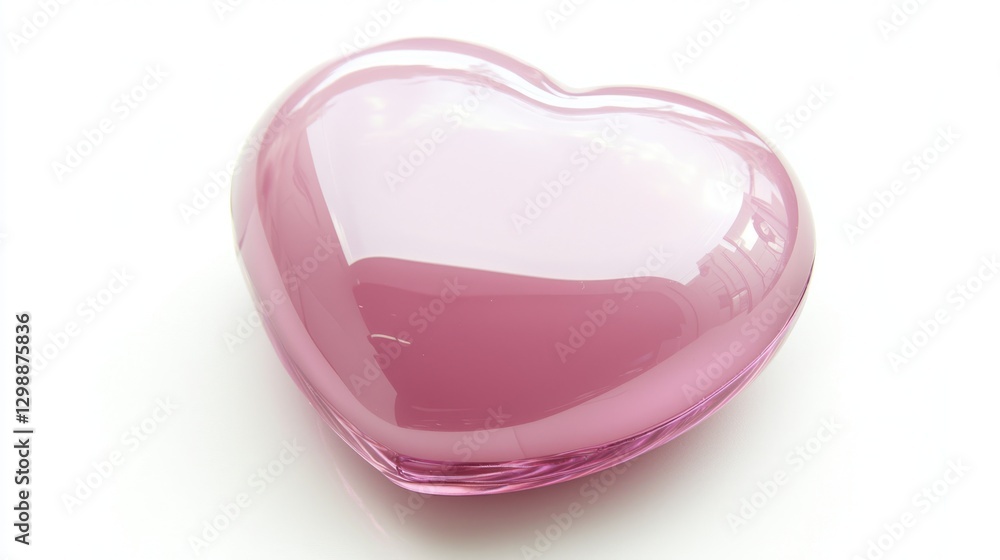 Glossy pink heart, isolated on white background, smooth and shiny texture, romantic element Glossy pink heart, isolated on white background, smooth and shiny texture, romantic element