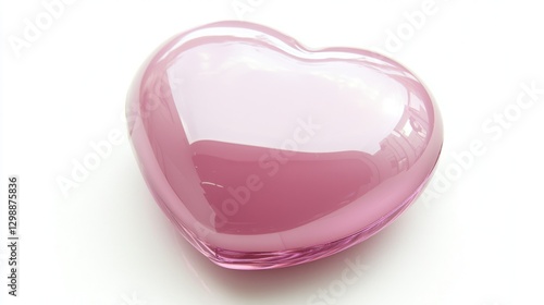 Glossy pink heart, isolated on white background, smooth and shiny texture, romantic element