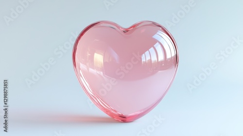 Glossy pink heart, isolated on white background, smooth and shiny texture, romantic element