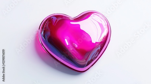 Vibrant pink glossy heart, isolated, realistic 3D look, on white background for creative use