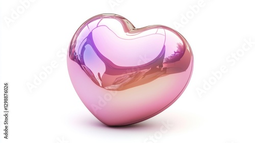 Vibrant pink glossy heart, isolated, realistic 3D look, on white background for creative use