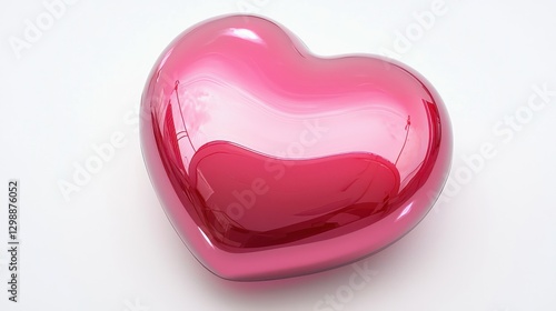 Pink glossy heart, isolated, vibrant color, on white background, romantic design element