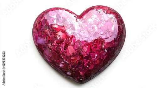 Glossy pink heart, isolated on white background, realistic vector illustration, shiny texture