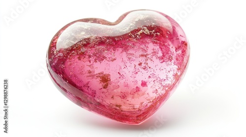 Pink glossy heart, isolated, vibrant color, on white background, romantic design element
