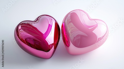 Glossy pink heart, isolated on white background, realistic vector illustration, shiny texture