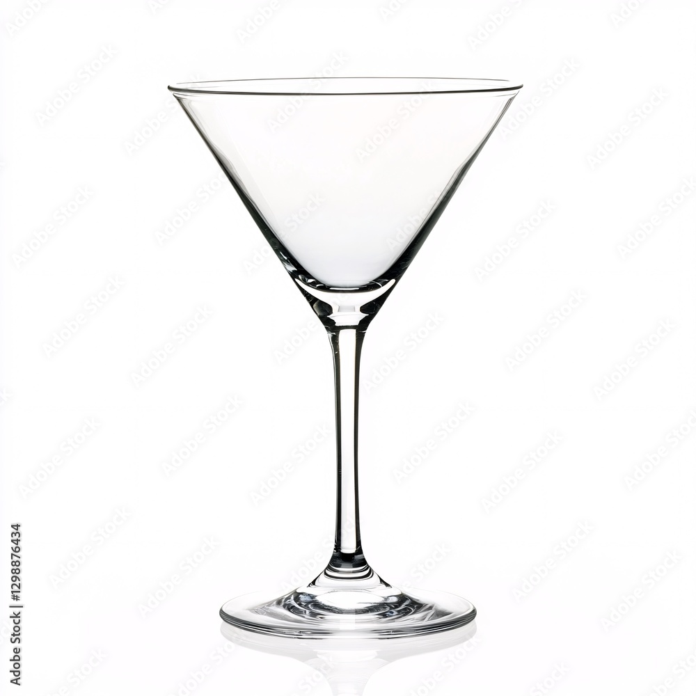 Classic Martini Glass with a Wide Conical Bowl and Slender Stem on a White Background Classic Martini Glass with a Wide Conical Bowl and Slender Stem on a White Background