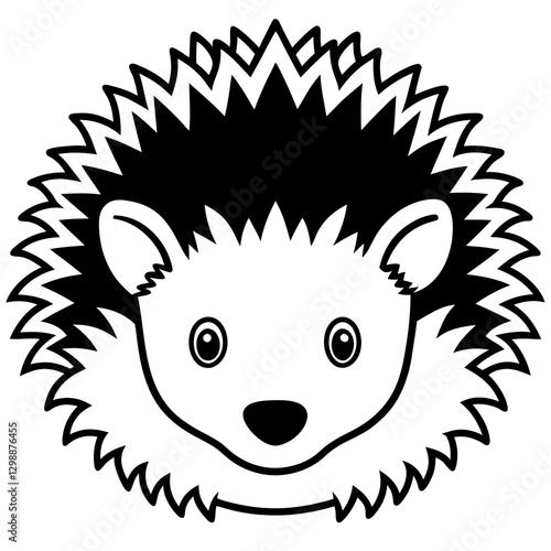 black and white hedgehog head clipart vector illustration in white background
