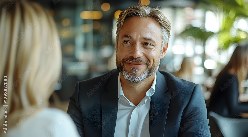 Obraz premium Professional man in tailored suit exuding confidence and style in a business environment