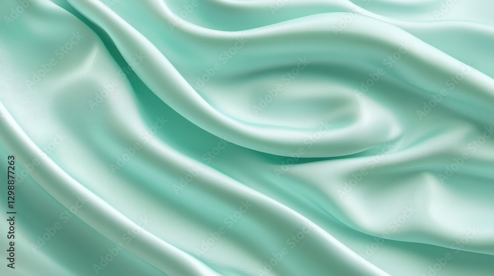 Soft aqua silk fabric draping elegantly in waves Soft aqua silk fabric draping elegantly in waves