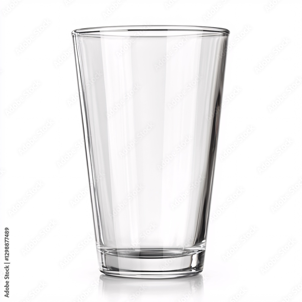 Transparent Pint Glass with Straight Body and Wide Rim on White Background