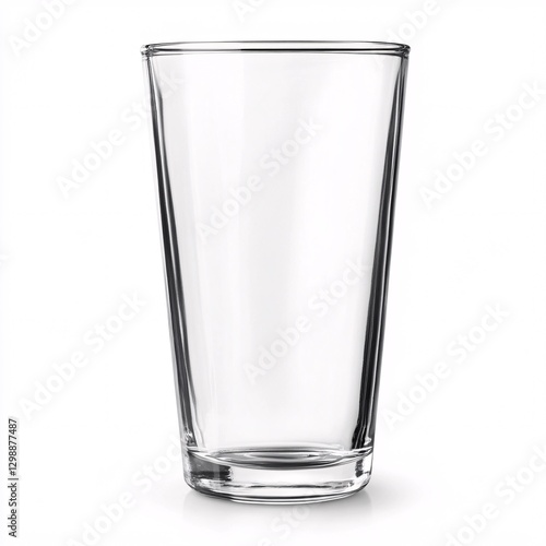 Transparent Pint Glass with Straight Body and Wide Rim on White Background