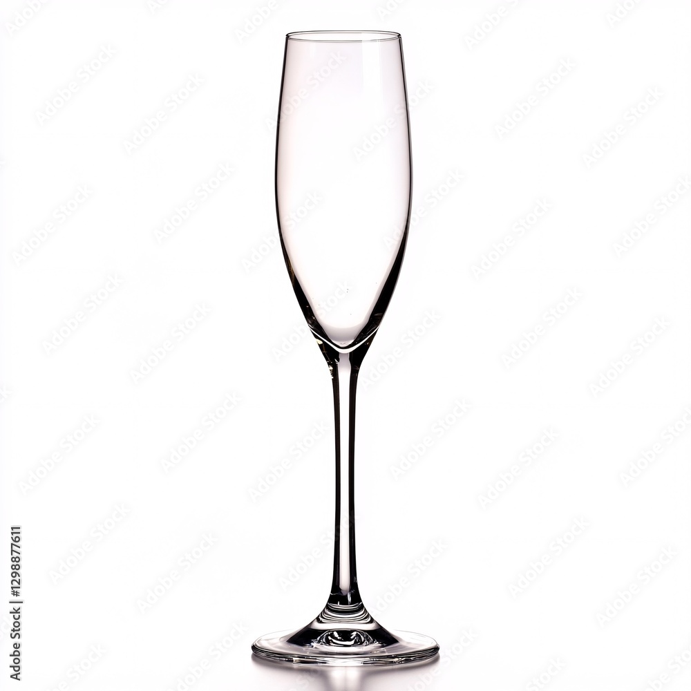 Crystal Clear Champagne Flute with a Tall, Slender Stem on a White Background Crystal Clear Champagne Flute with a Tall, Slender Stem on a White Background