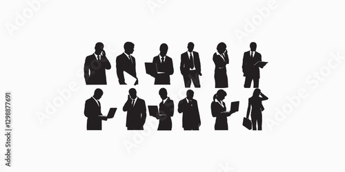 Print  Business people set of vector silhouettes  isolated on white background