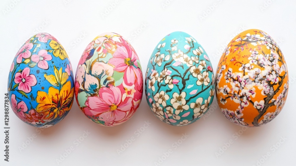 Colorful easter eggs with spring blossom flowers on pastel background, festive easter decoration with painted eggs and blooming cherry blossoms, spring holiday celebration concept.
Colorful easter eggs with spring blossom flowers on pastel background, festive easter decoration with painted eggs and blooming cherry blossoms, spring holiday celebration concept.
