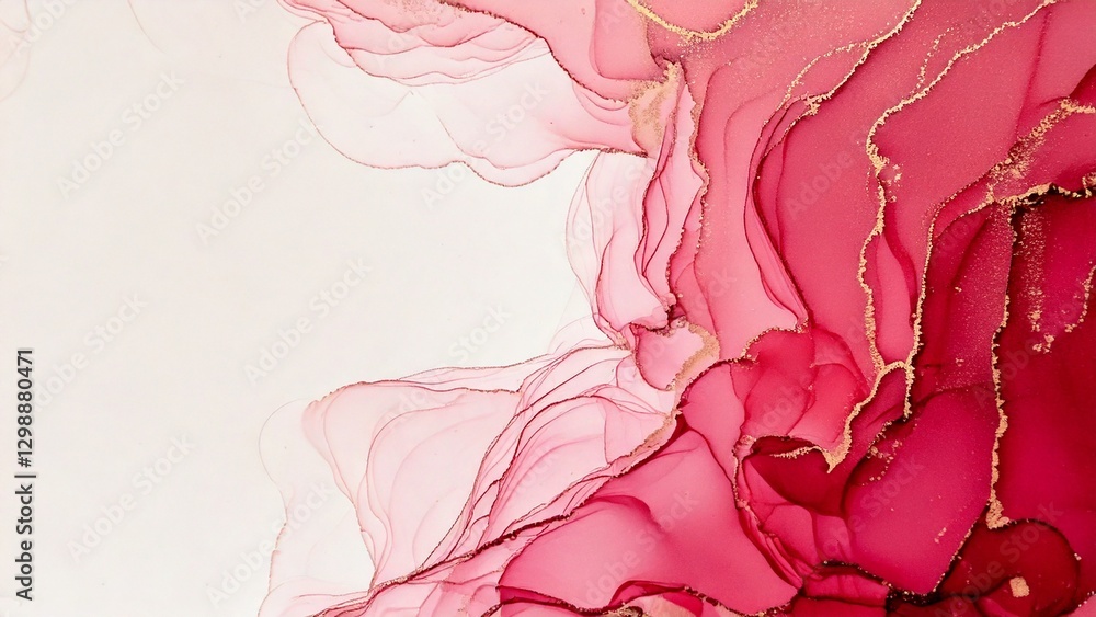 Fototapeta premium 高級感のある薄くて淡いアルコールインクアート ルージュ マーブル模様 余白あり 背景素材 チラシ・バナー・動画素材 16:9サイズ AI生成素材