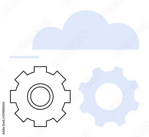 Cloud shape and two gears symbolize data storage, system optimization, teamwork, and process automation. Ideal for technology, IT services, cloud computing, innovation, industry workflow abstract