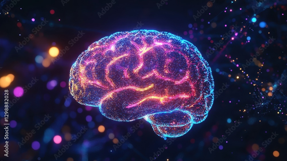 A holographic neon brain floating in a dark space, its glowing pathways representing deep thinking and creativity. A holographic neon brain floating in a dark space, its glowing pathways representing deep thinking and creativity.