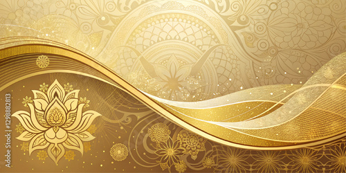 Abstract golden background with modern applied Thai patterns. Luxurious golden wave lines in oriental tribal culture.