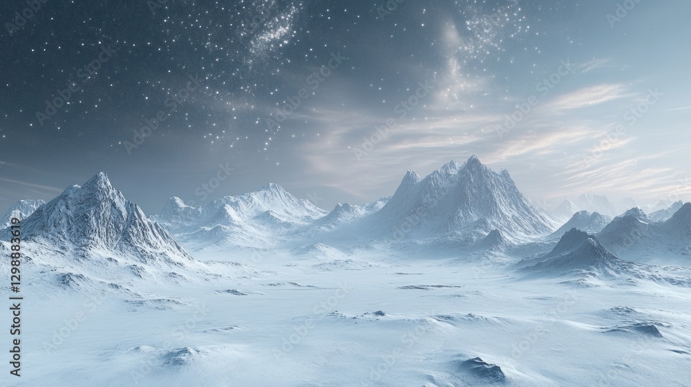 The peaks of the Snow-Covered Mountains Under the Sky are brightly filled with stars The peaks of the Snow-Covered Mountains Under the Sky are brightly filled with stars