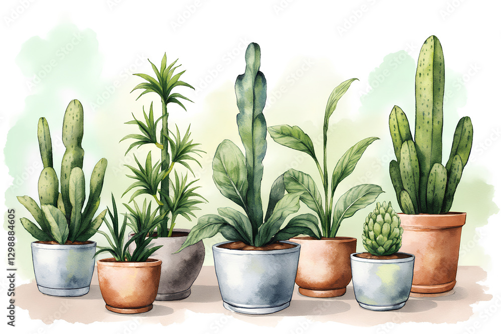 watercolor cactus in a pot watercolor cactus in a pot