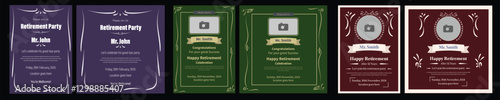 Set of retirement party invitation, square banner, instagram story and a4 poster, vector illustration Retirement Party Invitation Layout with Gold Accents Happy retirement Retirement party greeting