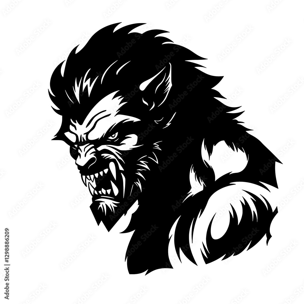 Fototapeta premium Ferocious Werewolf – Illustration for Fantasy Art, Game Design, Book Covers, and Dark-Themed Merchandise. Fierce Spirit and Mystical Aura of the Werewolf, Making It Ideal for Horror, Mythology