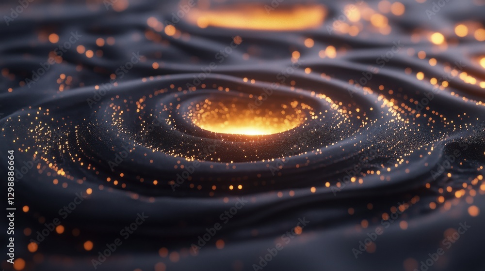 A close-up view of swirling dark waves with glowing orange particles and highlights. A close-up view of swirling dark waves with glowing orange particles and highlights.