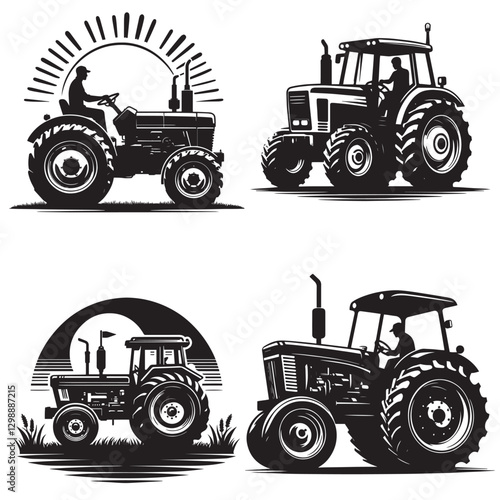 tractor silhouette vector illustration white background