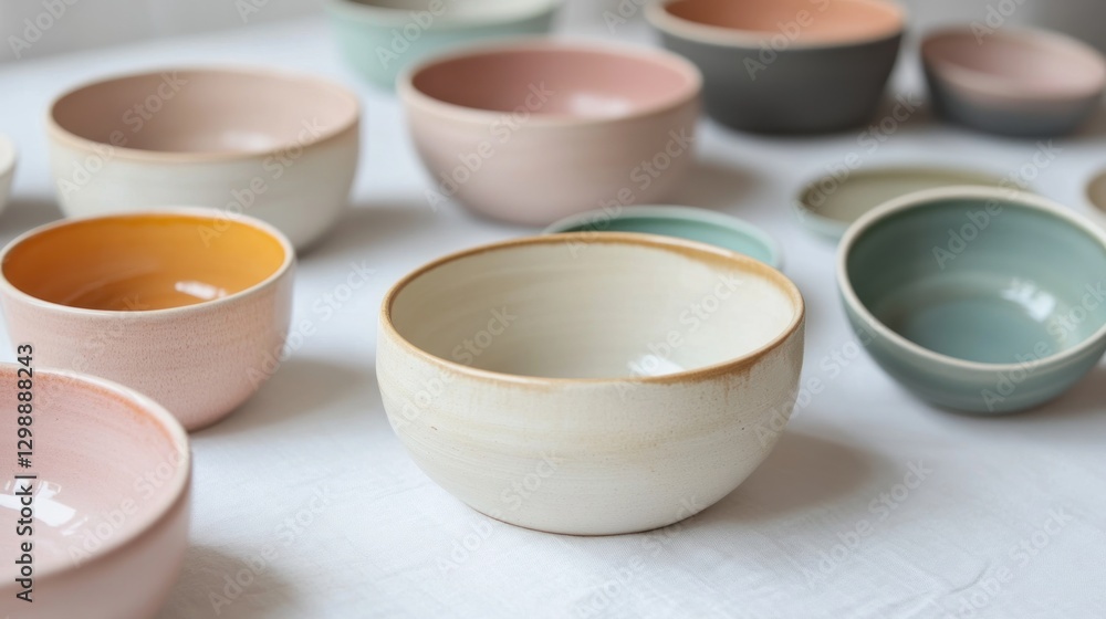 Various Modern Ceramic Bowls with a Delicate Two-Color Minimalist Design Various Modern Ceramic Bowls with a Delicate Two-Color Minimalist Design