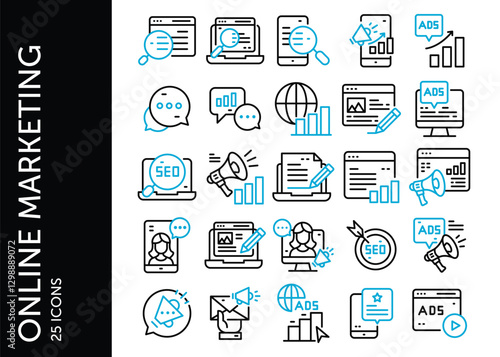 Online Marketing icon pack. Set icon design