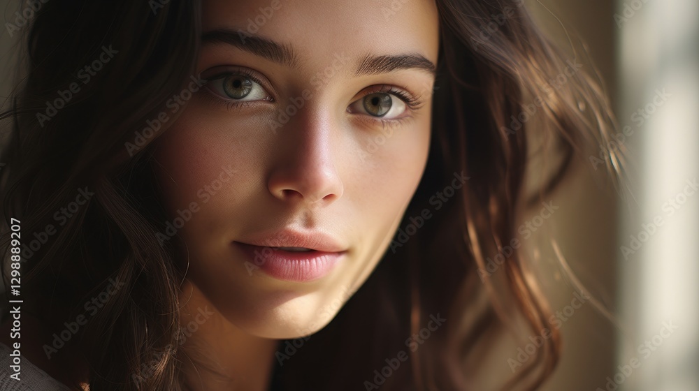 Close-up portrait of an expressive young woman bathed in warm sunlight Close-up portrait of an expressive young woman bathed in warm sunlight