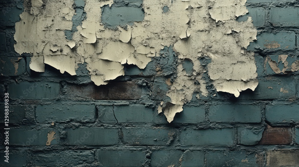 Obraz premium Peeling Paint Reveals Aged Brick Wall Texture