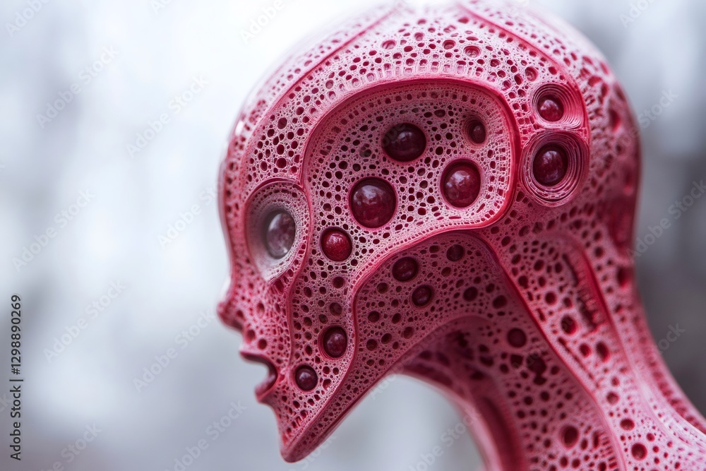 Obraz premium Profile view of a red alien head with intricate organic fractal patterns, evoking otherworldly biology and advanced technology